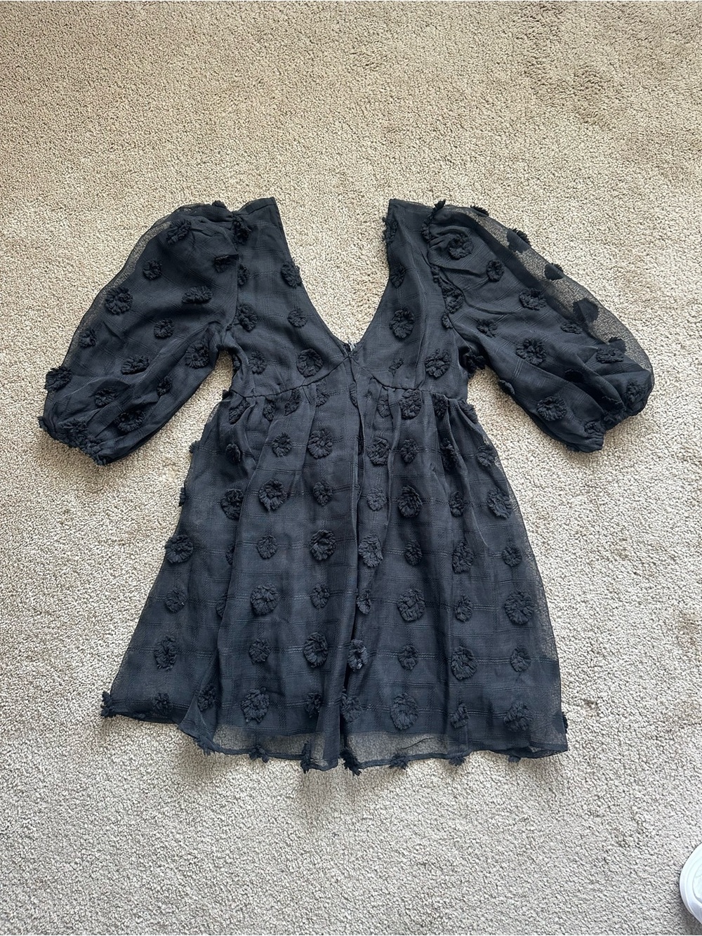 Lulu's Black Textured Pom-Pom Mini Dress - Picture 1 of 3